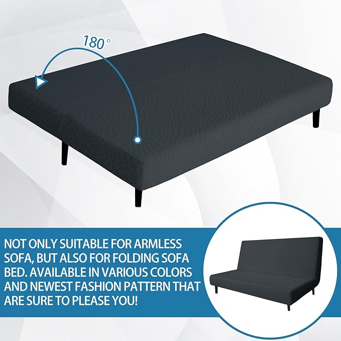 ZNSAYOTX Fashion Futon Cover (67"-82") Stretch Fit Armless Sofa Bed Slipcover, Universal Foldable Sofa Mattress Protector Full Queen Size, Irregular Plaid Texture Jacquard Futon Protector (Dark Gray)