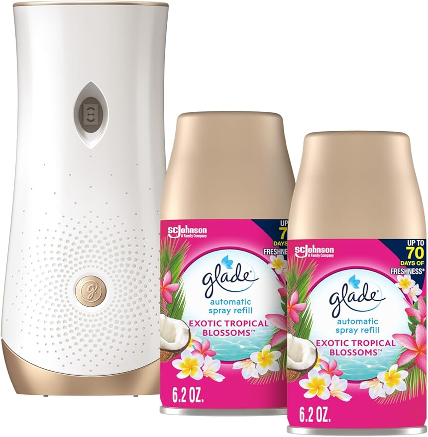 Glade Automatic Spray Refill and Holder Kit, Air Freshener for Home and Bathroom, Tropical Blossoms, 6.2 Oz, 2 Count
