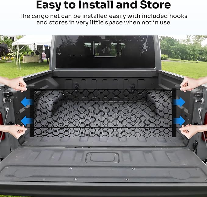 Trunk Cargo Net for 2020-2026 Jeep Gladiator Accessories Envelope Style Mesh Trunk Net Organizer and Storage Stretchable Adjustable Elastic Nylon Rear Cargo Netting with Hooks