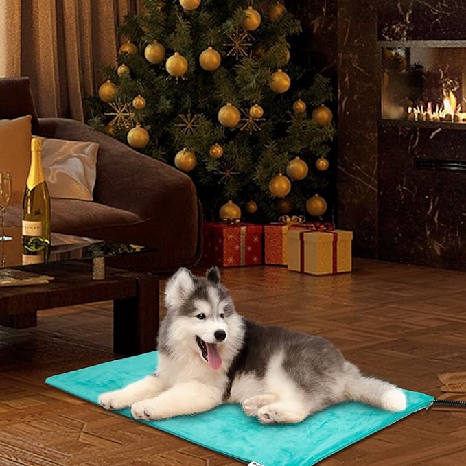 Toozey Large Pet Heating Pad, 6 Adjustable Temperature Dog Cat Heating Pad with Timer, Waterproof Heated Dog Bed with Chew Resistant Cord, Indoor Electric Pet Heated Mat 35x24in