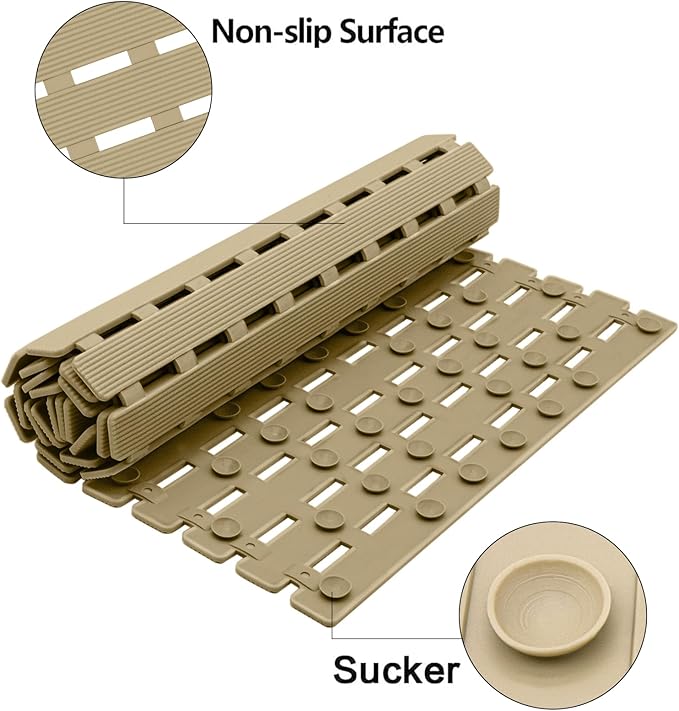 Shower Mat Non Slip Bathtub Mat with Suction Cups and Drain Holes 37.4 x15.7 Inch Bath Mat for Tub & Shower.Easy Dry,Easy to Cut,Eco-Friendly