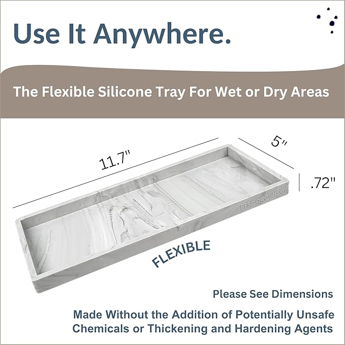Spacewiser Countertop and Vanity Tray - 11.7" Silicone Bathroom Tray Countertop, Dish Soap Trays for Kitchen Counter, Sink Organizer Accessories Caddy, Toilet Laundry Shower Makeup Mat Oil Holder