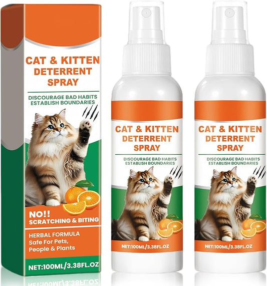 2 Pack Cat Deterrent Spray, Natural Cat Deterrent Indoor & Outdoor, Effective Cat Scratch Deterrent for Furniture, Stop Cats from Urinating in House, Bitter Apple Spray for Cats, Anti-Scratch Training