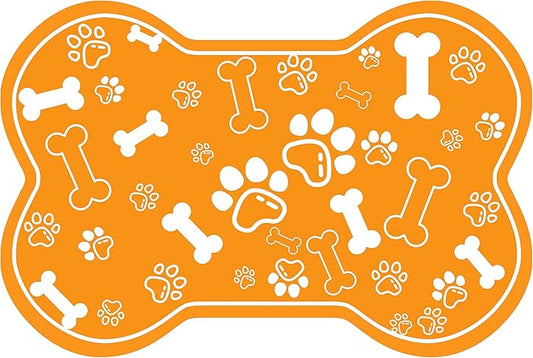 Dog Cat Mat for Food and Water,Rapid Absorbent Pet Feeding Mat, Bone Shaped Dog Placemat Bowl Mat with Rubber Backing,No Stains Pet Food Mats Indoor, Pet Accessories Supplies,Orange 23"×36"