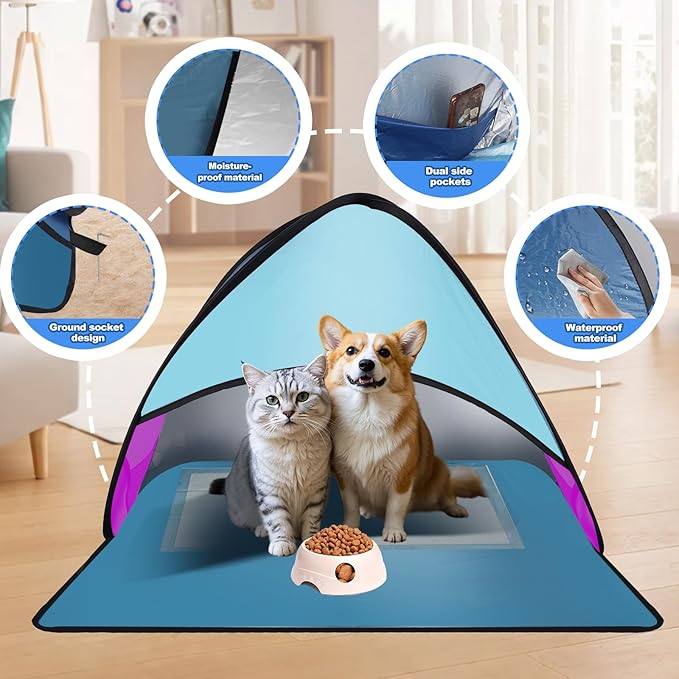 Mini Beach Tent for Dog Pet Shade Pop Up Portable Mini Head Sun Shelters Canopy for Camping Outdoor Hiking Picnic Windproof Waterproof with Tent Nails Phone Stand for Puppy Cat Small Animals(blue red)