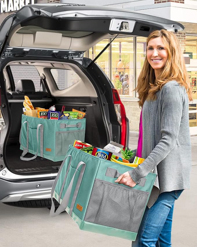 WONDAY Standing Extra Large Reusable Grocery Bag Carrier with Handle, Thirty One Utility Tote Foldable for Shopping and Beach