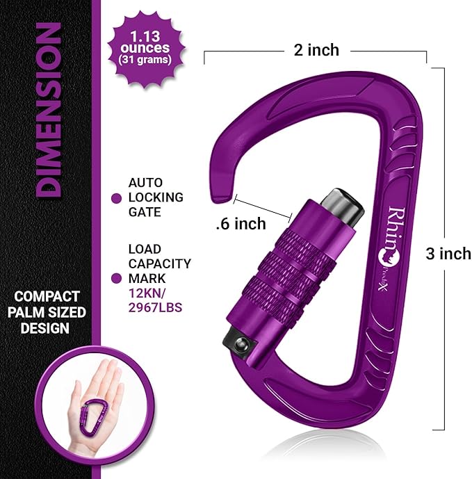 12kN (2697 lbs) Heavy Duty Carabiner Clips, for Securing Pets, Outdoor, Camping, Hiking, Hammock, Dog Leash Harness, Keychains