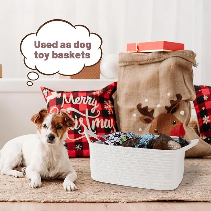 OIASKET Basket for Gifts Empty, Woven Storage Basket with Gift Bag, Ribbon and Wrap Tissue Paper, Small Rope Toy Storage with Handles for Baby Shower, Dog Toy Organizer, 13.6" x 10" x 5.9”
