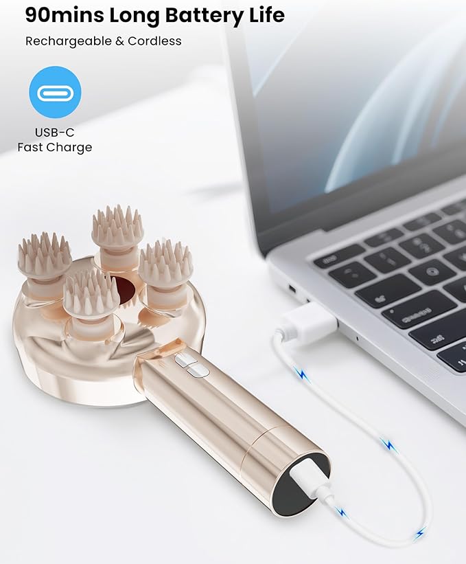 COMFIER Handheld Scalp Massager Hair Growth,Cordless Hair Head Massager with 3 Modes & 8 Silicone Claws,IPX7 Waterproof Body Massager for Stress Relax,Pet Massage,Head Scratcher,Gifts Men,Women(Gold)