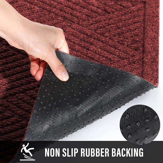 Sturdy Front Door Mat, Absorbent Muddy Dirt Resist Welcome Door Mats Outdoor Indoor, Stain and Fade Resistant, Non-Slip Rubber Backing Low Profile Doormat for Entryway, 47×32, Red