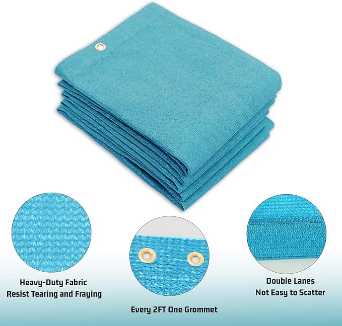 SUNNY GUARD Shade Cloth Custom Size 10x19 FT Sun Shade Screen Fabric Shade Cover Tarp with Grommets for Pergola Backyard Garden, Turquoise(We Customized)