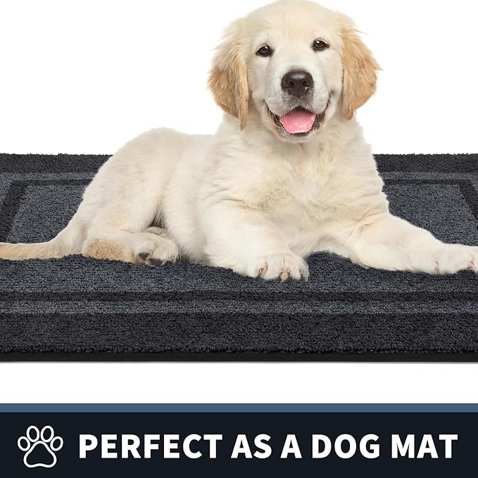 PURRUGS Dirt Trapping Door Mat 32" x 48", Non-Slip Machine Washable Entryway Rug, Entrance Mat, Indoor Front Door Mat, Super Absorbent Entry Rug for Muddy Shoes & Paws, Bluish Grey & Charcoal