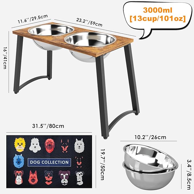 TIDANT Elevated Dog Bowls for Large Dogs with Slow Feeder & Mat, 101oz Bowls, Tall Raised Dog Bowl Stand