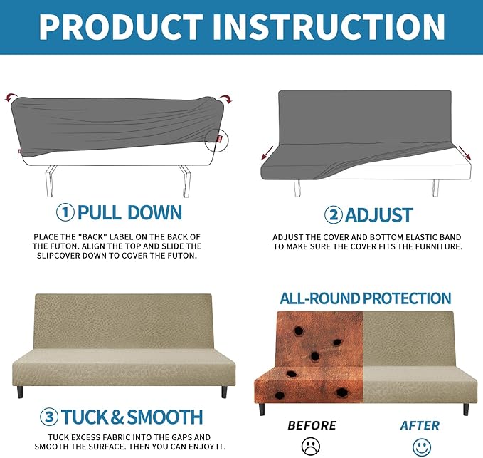 ZNSAYOTX Fashion Futon Cover (67"-82") Stretch Fit Armless Sofa Bed Slipcover, Universal Foldable Sofa Mattress Protector Full Queen Size, Irregular Plaid Texture Jacquard Futon Protector (Khaki)