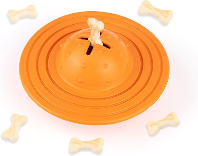 Eco Rubber Chuck & Treat Sky Saucer - Orange - Long Lasting Dog Chew Toys for Aggressive Chewers Strong Dog Toy for Dogs Durable Puppy Toys