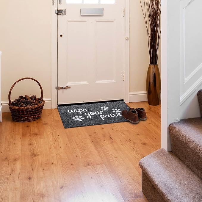 Welcome Mats for Front Door Wipe Your Paws Funny Doormat, Durable Natural Rubber Non Slip Back Mat Indoor Doormats Dog Doormats Mats for Entryway Porch Grey Mat 18X30 Inch