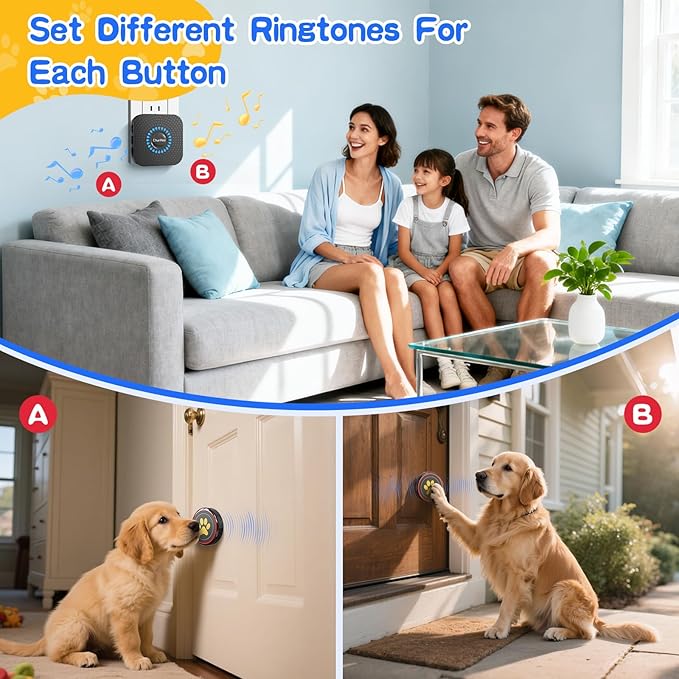 ChunHee Dog Door Bell for Potty Training – Wireless Doggie Doorbell to Go Outside, 1.6in Touch Surface, Easy for Puppy & Adult Dogs, IP55 Waterproof, 500FT Range, 55 Ringtones, Adjustable Volume