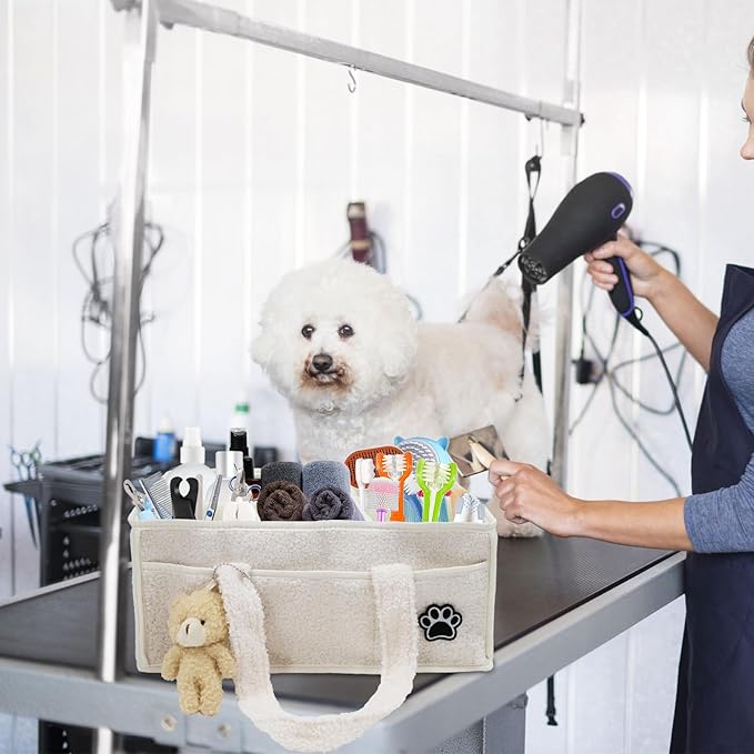 Pet Grooming Tote Bag,Large Capacity Dog Grooming Supplies Organizer Bag with Sturdy Handles,Multiple Compartments Dog Travel Ba g,Portable Pet Tote Organizer for Dog&Cat Trimmer,Clipper,Combo,Brush