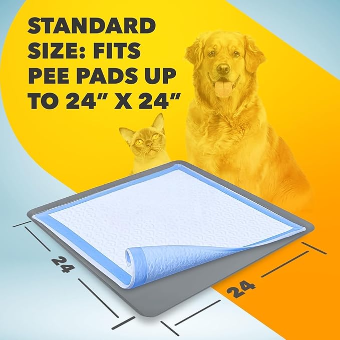 TidyFriend Dog Pee Pad Holder Tray - Fits Up to 24” x 24” Pee Pad Holder for Dogs - Stable Grip, Raised Edges, Quick-Wipe Silicone Surface Dog Pad Holder for Indoor Flooring Protection (Dark Grey)