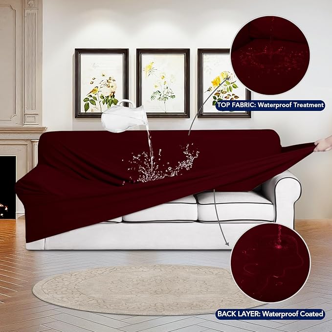 PureFit 100% Dual Waterproof Couch Cover Slipcovers for Couches and Sofas - Stretch Non Slip Fleece Sofa Covers Washable, Leakproof Furniture Protector for Kids, Pets, Dog (Chair, Wine)