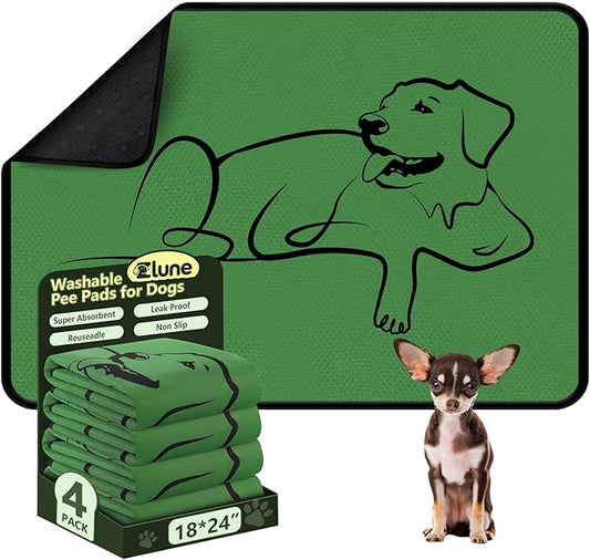 4 Pack Washable Pee Pads for Dogs 18"x24", Reusable Training Puppypads Absorbency Non-Slip & Leak-Proof for Pet Whelping Box Playpen Crate Sofa Bed Floors (Green)