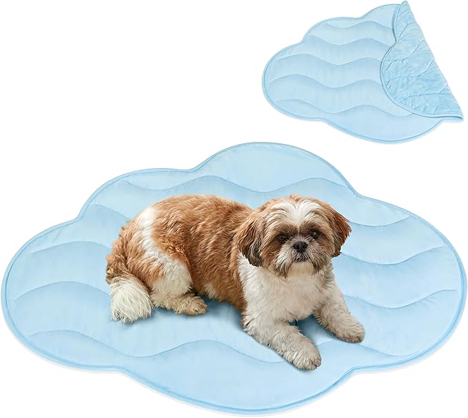 PetAmi Dog Cooling Mat, Cloud Shape, Reversible Cooling Nylon Blanket Soft Fleece Pet Pad for Dogs Cats, Summer All Season Use Q-Max>0.3, Medium 38x48 in, Light Blue