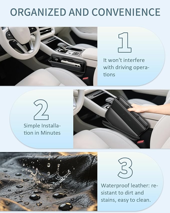 FLORICH Car Seat Gap Filler Organizer, 2-in-1 Seats Gap Filler Organizer and Storages Between Seat Car Gap Filler, Car Organizer Front Seat Universal Fit for Car SUV Truck Black 1 Pack