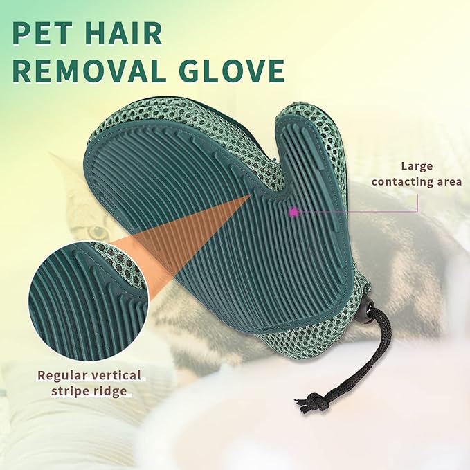2 in 1 Pet Fur Glove & Cat Hair Remover Glove, Dog Grooming Glove Brush for Shedding, Massage, Efficient Pet Hair Remover Mitt for Uproot Cleaner Clothes, Couch, Carpet [Blue/Pair]