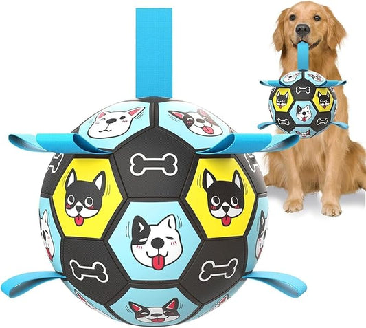 ZestPulse 7" Dog Toy Soccer Ball with Straps, Herding Ball for Dogs, Outdoor Interactive Dog Toy, Dog Fetch Toy, Ideal for Medium & Large Dogs, Great Puppy Birthday Gifts