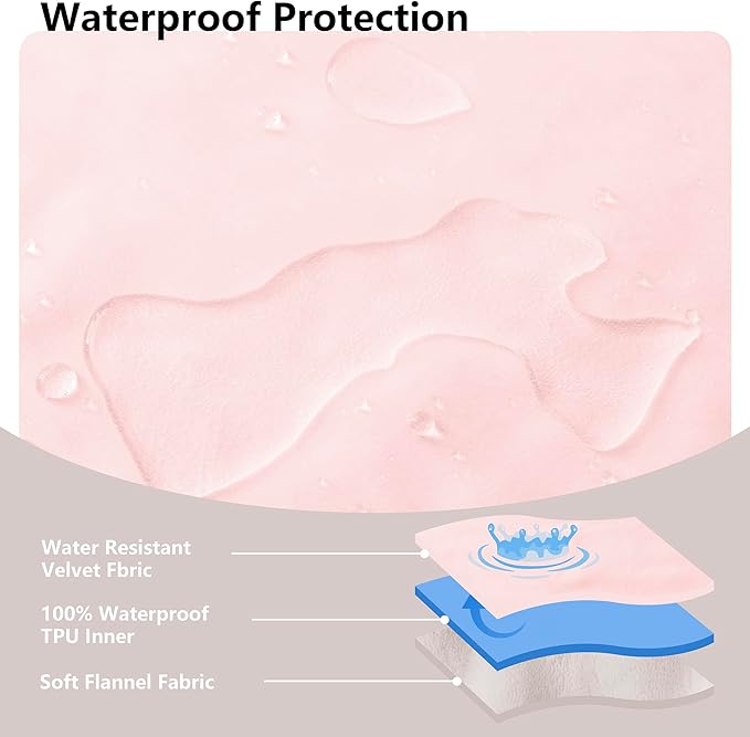 Tuffeel Waterproof Blanket for Bed, Leak Proof Dog Couch Blankets Reversible, Pet Throw Sofa Furniture Protector Machine Washable-82 x120,Pink+Cream