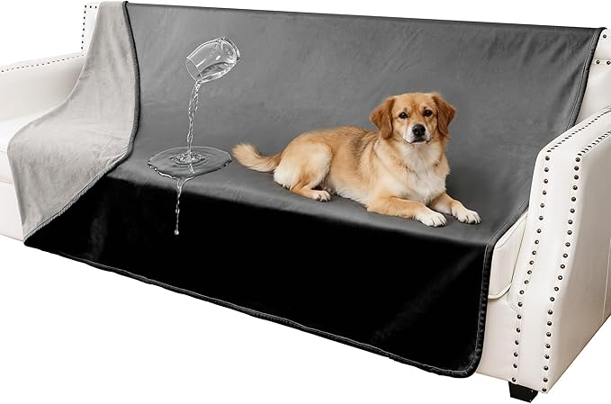Tuffeel Waterproof Blanket for Couch, Leak Proof Dog Bed Blankets Reversible, Pet Throw Sofa Furniture Protector Machine Washable-68 x82,Black+Lightgrey