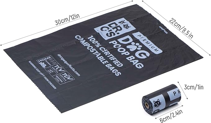 100% Certified Compostable Dog Poop Bags - Dr. C's Premium Dog Poop Bags - 120 Bags / 8 Rolls, Extra thick, Leak Proof, Unscented, Plant Based, Earth Friendly and USA Owned