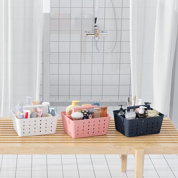 Lifewit Shower Caddy Portable, Plastic Bathroom Organizer with Handle and Holes, Hard Cleaning Basket for Toiletry Storage, College Dorm Essentials, Pink, 2 Packs