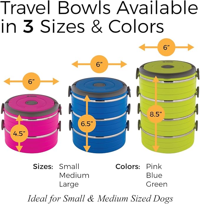 Healthy Human Travel Pet Bento Bowls - Human-Grade Stainless Steel & BPA-Free, Leak-Proof Water & Food Container Set for Dogs & Cats, 4-Pack Interlocking Bowls, Includes Spare Clips & Handle (Pink)