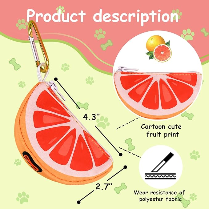Grapefruit Shape Dog Poop Bag Holder for Leash - Cute Dog Waste Bag Dispenser and Carrier, Portable Pet Walking Accessories