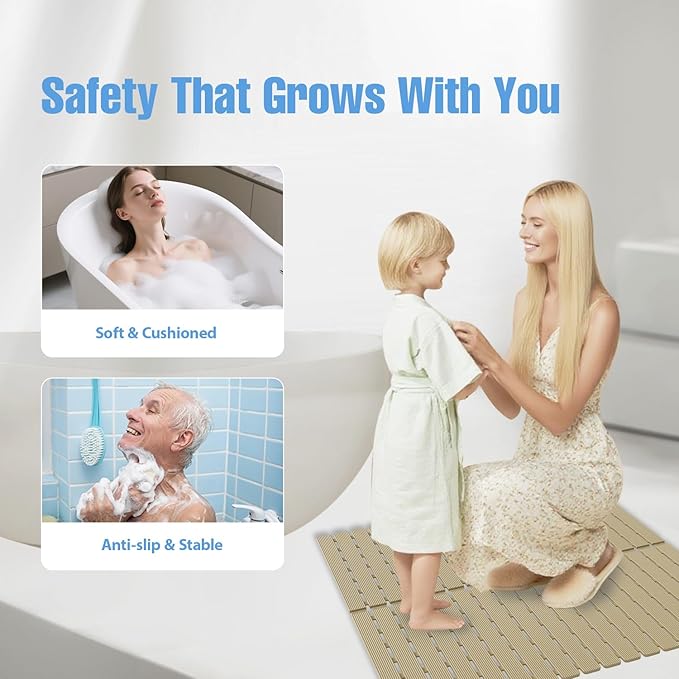 Shower Mat Non-Slip Bath Mat for Tub and Shower Stall,236 Suction Cups with Drain Holes, Quick Dry Machine Washable, Extra Grip for Stand Up Showers, Bathroom Essentials 24x24 Inch (Brown)