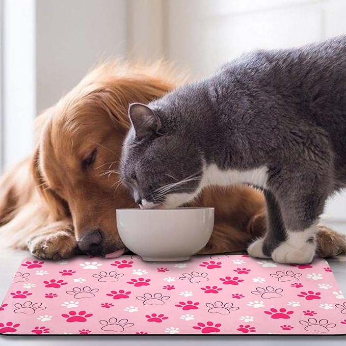 Dog Food Mat, Absorbent Water Bowl Mats Cat Pet Feeding Placemats Pink 24 * 32 inch