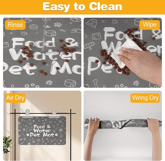 Pet Feeding Mat,Dog Cat Mat for Food and Water,Dog Bowl Waterproof Placemat with Rubber Backing,Absorbent Quick Dry Water Dispenser Mat for Pet（Dark Gray 17"×29"）
