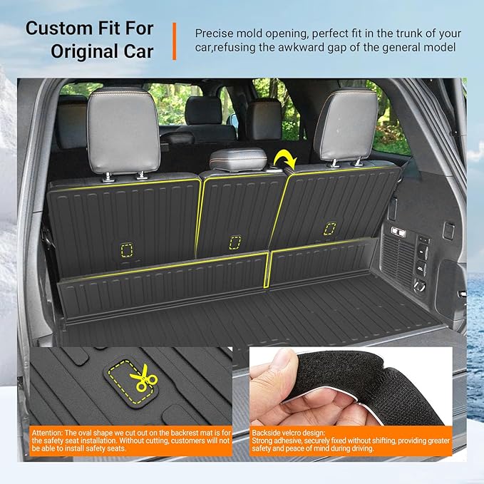 powoq Cargo Mat Compatible with 2025 2026 Ford Expedition Lincoln Navigator Cargo Liner Trunk Mat Back Seat Protector Replacement for 2025 2026 Ford Expedition Accessories (Trunk Mat+Backrest Mats)