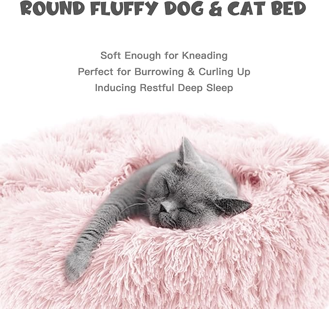 Himax Calming Anti-Anxiety Dog Bed for Medium Dogs With Attached Blanket - Pink, Fluffy, Washable (20"/26"/35")