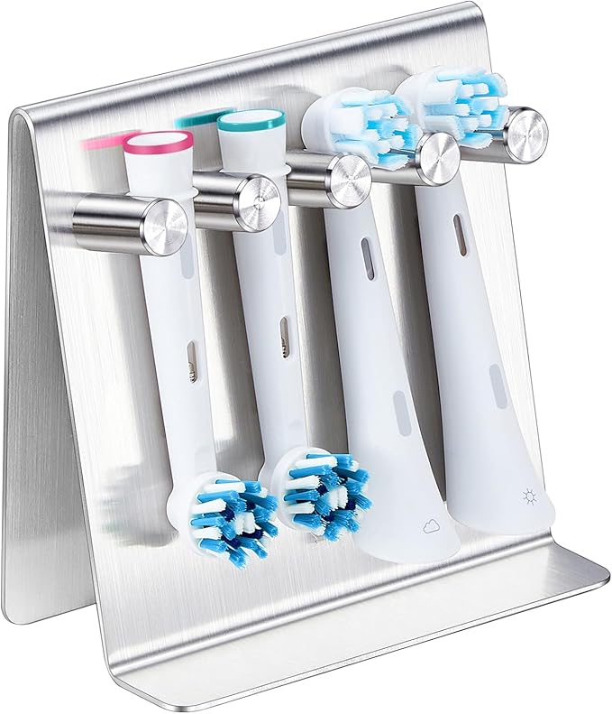 Electric Toothbrush Head Holder Adhesive or Tabletop, Tooth Brush Holder for Bathroom, Electric Toothbrush Holders Wall Mounted, Tooth Brushing Holder, Brush Head Holder (Silver, Large)
