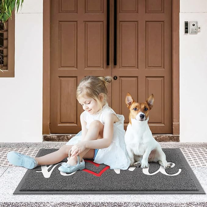 Black Door Mat Welcome Mats Home Non-Slip Doormat for Entryway Low-Profile Floor Mat for Yard, Garage, High Traffic Areas (30"x17.5", Grey)