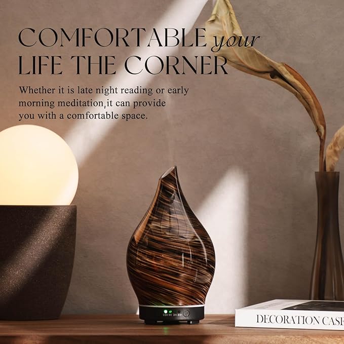 Porseme 150ml Essential Oil Diffuser Glass Color Changing Aroma Air Diffusers Aromatherapy Ultrasonic Cool Mist Humidifier 6 Running Hours Waterless Auto-Off for Sleeping Yoga Office Spa (Dark Golden)