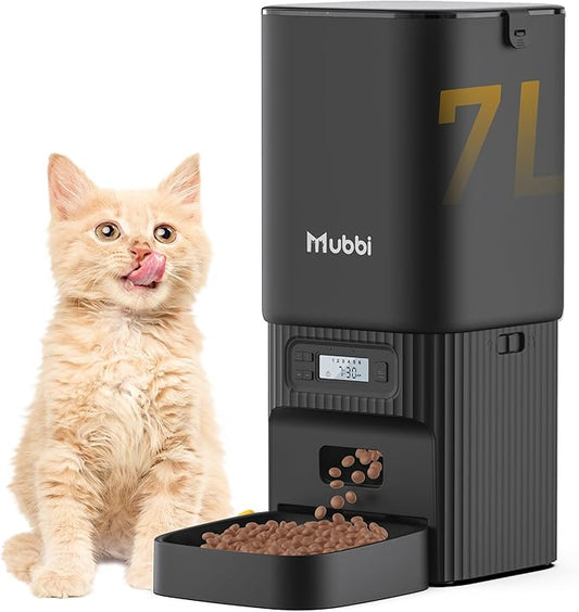 Automatic Cat Feeders, 7L/29 Cups Automatic Dog Feeder with Desiccant Bag, 1-6 Meals Ideal for 2-15mm Dry Food, Suitble for Multiple Pets, Dual Power Supply, Detachable Washable, Black