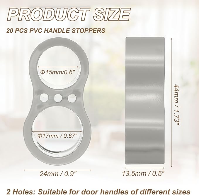 PATIKIL 20pcs Door Handle Stopper, 15/17mm Hole Door Knob Stoppers Wall Protector Bumpers Reusable PVC Plastic Silicone for Home Cabinets Lever Buffer Shield, Gray(Double Holes)