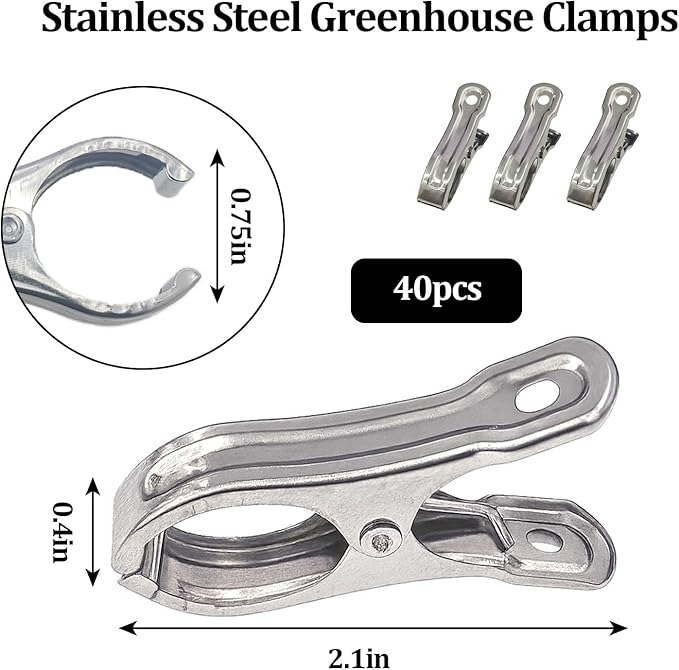 Garden Clips Stainless Steel Greenhouse Clamps Spring Clips for Garden Mesh, Shade Cloth, and Plant Support for Plants, Greenhouse, Outdoor Gardening (40 Pack)