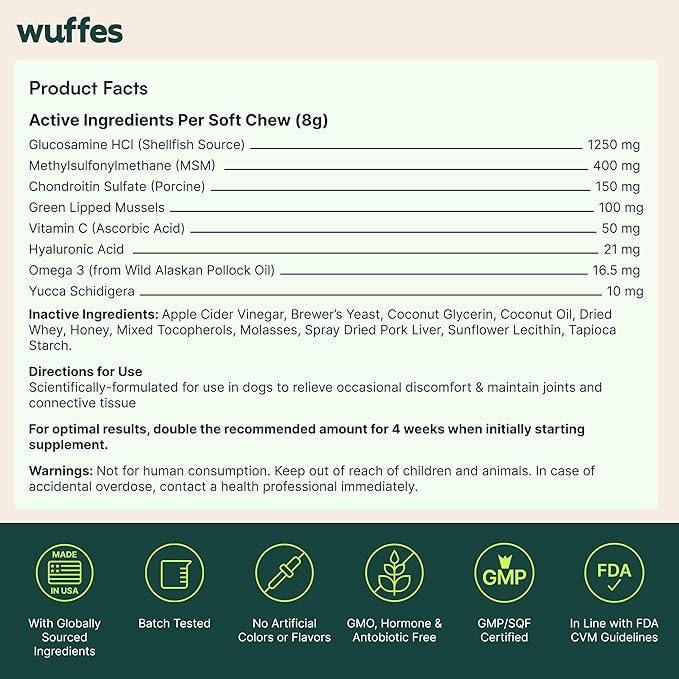 Wuffes Chewable Dog Hip & Joint Supplement - Glucosamine & Chondroitin Chews - Dog Joint Supplements & Vitamins - Extended Joint Care (Large Breed (Over 65 lbs), 90 Chews (Pack of 3))