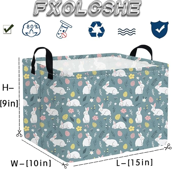 FXOCSHE Rectangular Easter basket,Easter basket empty,Kids Storage Baskets for kids Bedroom,Gift bin,Kids Storage Bin,Easters gift baskets,Kids home Decor(Cute rabbit Easter egg)
