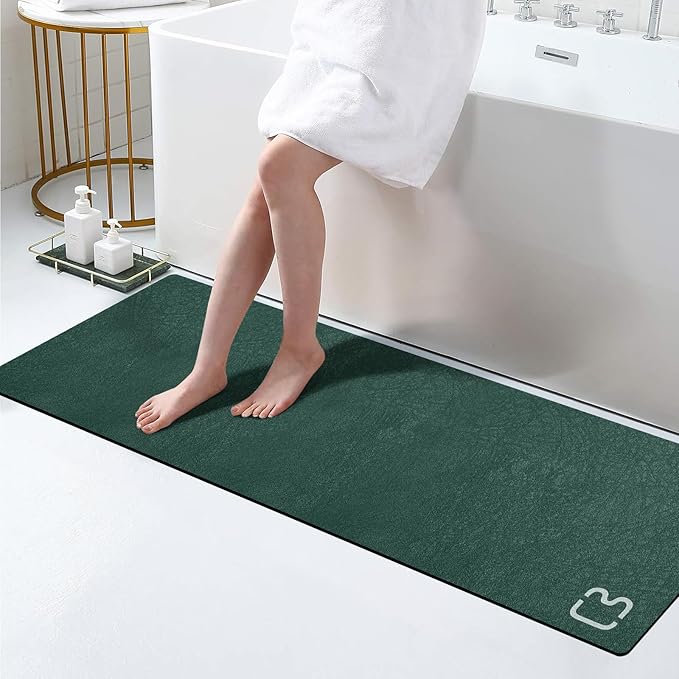 Bathroom Runner Mat Rug Long-Bath Mat for Bathroom Non Slip Absorbent Quick Dry Thin Bath Rug-Bath Floor Mat Rubber Backed Bathmat-Shower Rug Easy Care, 15.7"x47.2", Dark Green
