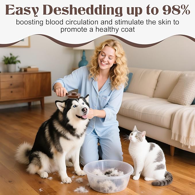 Self Cleaning Dog Brush for Shedding - Bristle Brush and Long/Short Needles Design, Skin Friendly, Slicker Deshedding Dog Brush, Hair Removal for Long & Short Haired Pets (Brown)